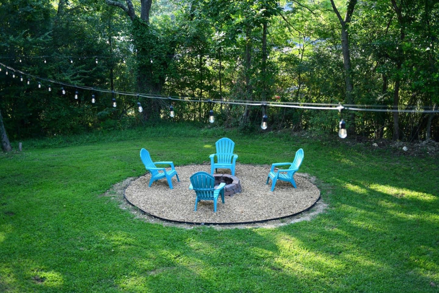 String lights over the fire pit circle